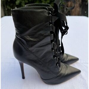Schutz Luamat Stiletto Heeled Boots Black Pointed Toe Lace up Women's Size 8.5